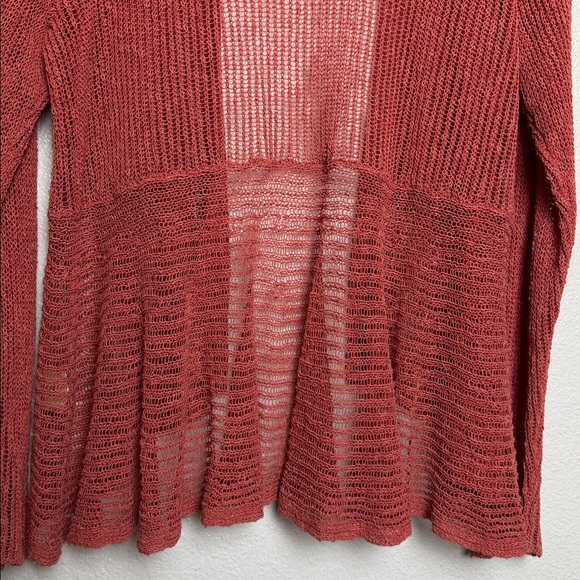 Eileen Fisher Airy Linen Grain Rib Open-Front Waterfall  Coral Cardigan XL - Picture 7 of 9